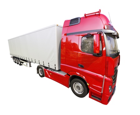 A modern semi-trailer truck isolated on white backgroundの写真素材