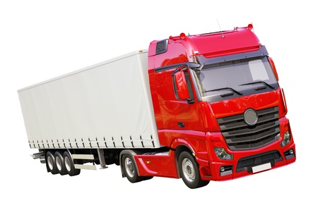 A modern semi-trailer truck isolated on white backgroundの写真素材