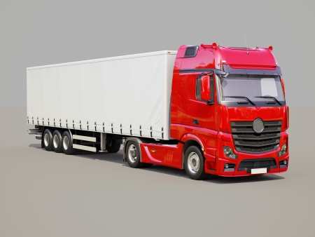 A modern semi-trailer truck on gray backgroundの写真素材