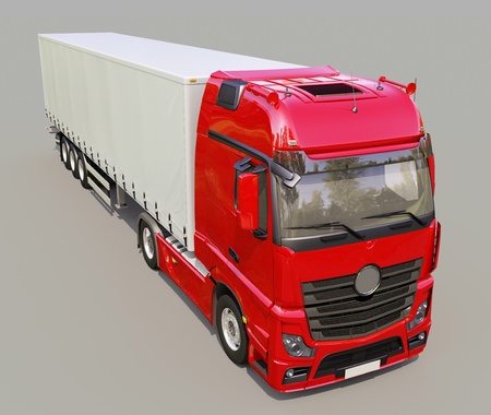 A modern semi-trailer truck on gray backgroundの写真素材