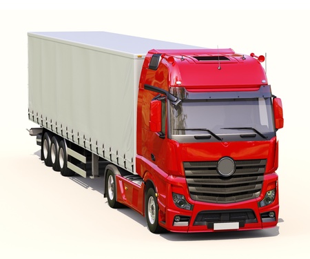 A modern semi-trailer truck on light backgroundの写真素材