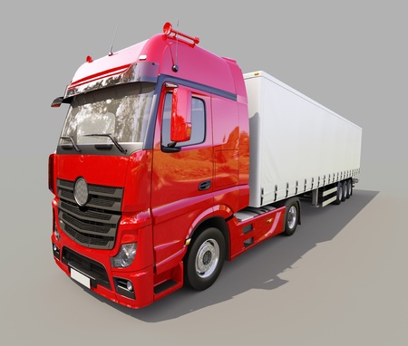 A modern semi-trailer truck on gray backgroundの写真素材