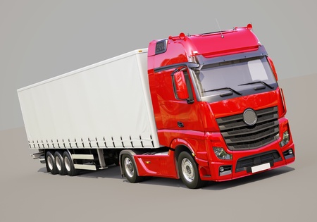 A modern semi-trailer truck on gray backgroundの写真素材