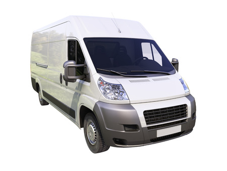 White commercial delivery van isolated on a white backgroundの写真素材