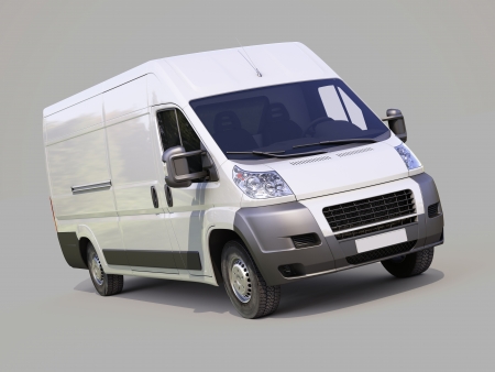 White commercial delivery van on gray backgroundの写真素材