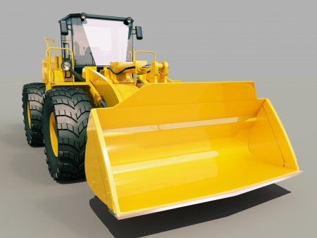 Modern front loader on gray background with shadowの写真素材