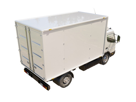 White commercial delivery truck isolated on a white backgroundの写真素材