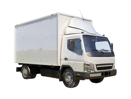 White commercial delivery truck isolated on a white backgroundの写真素材