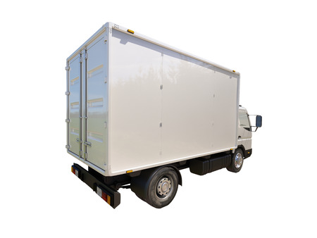 White commercial delivery truck isolated on a white backgroundの写真素材