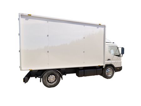 White commercial delivery truck isolated on a white backgroundの写真素材