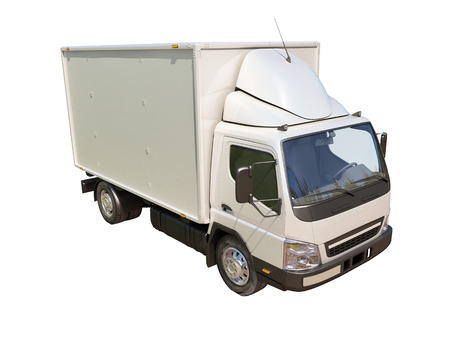 White commercial delivery truck isolated on a white backgroundの写真素材
