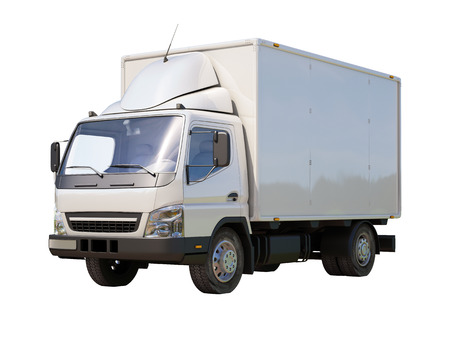 White commercial delivery truck isolated on a white backgroundの写真素材