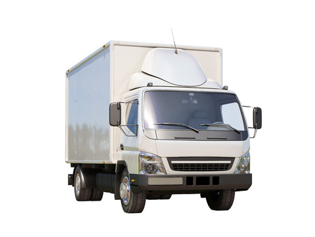 White commercial delivery truck isolated on a white backgroundの写真素材