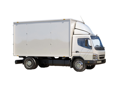 White commercial delivery truck isolated on a white backgroundの写真素材