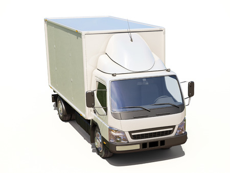 White commercial delivery truck on a ligth background with shadowの写真素材