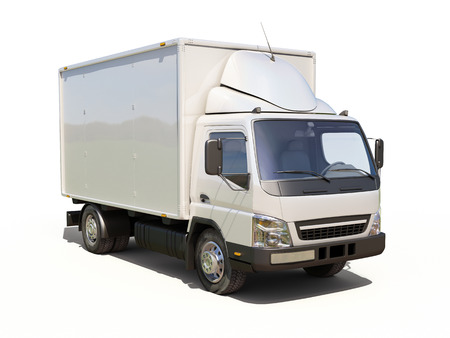 White commercial delivery truck on a ligth background with shadowの写真素材
