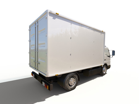 White commercial delivery truck on a ligth background with shadowの写真素材
