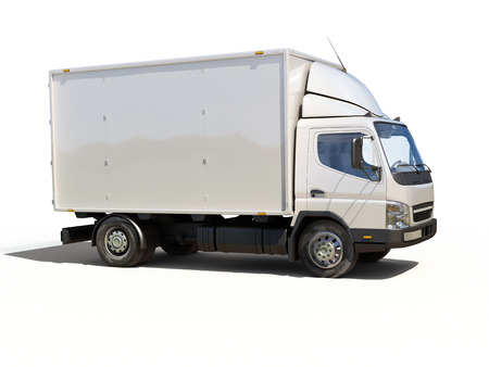 White commercial delivery truck on a ligth background with shadowの写真素材