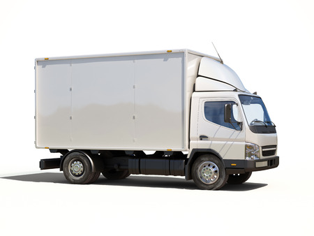 White commercial delivery truck on a ligth background with shadowの写真素材