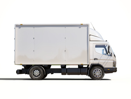 White commercial delivery truck on a ligth background with shadowの写真素材