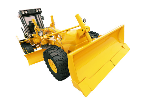 Modern three-axle road grader isolated on a white backgroundの写真素材