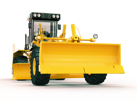 Modern three-axle road grader on a light backgroundの写真素材