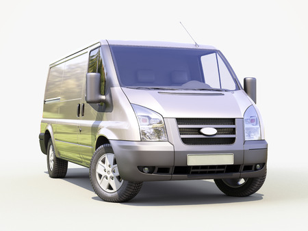 Gray commercial delivery van on light backgroundの写真素材