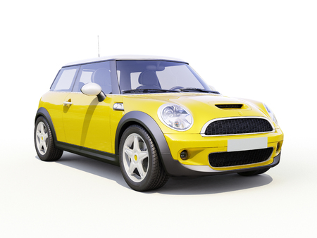 Modern compact city car on a white backgroundの写真素材