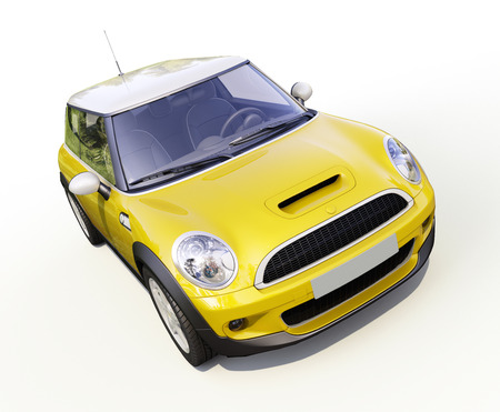 Modern compact city car on a white backgroundの写真素材