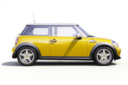 Modern compact city car on a white backgroundの写真素材