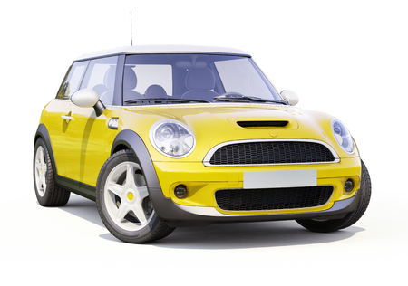 Modern compact city car on a white backgroundの写真素材