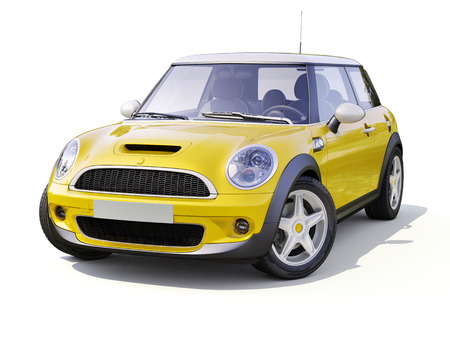 Modern compact city car on a white backgroundの写真素材