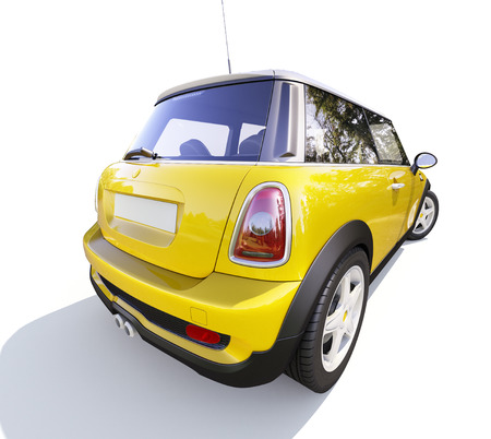Modern compact city car on a white backgroundの写真素材