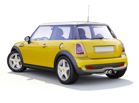 Modern compact city car on a white backgroundの写真素材