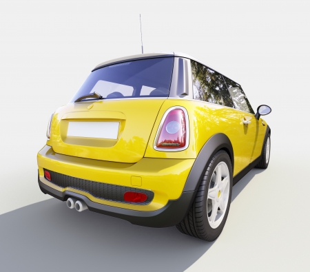 Modern compact city car on a gray backgroundの写真素材