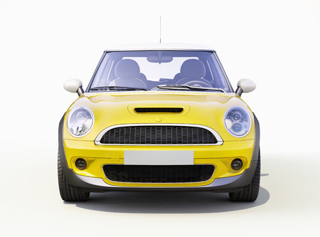 Modern compact city car on a gray backgroundの写真素材