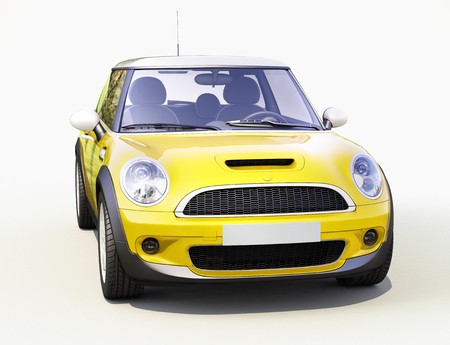 Modern compact city car on a gray backgroundの写真素材
