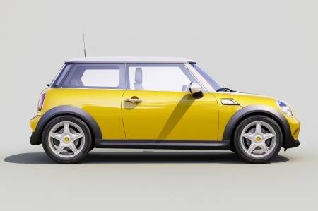 Modern compact city car on a gray backgroundの写真素材