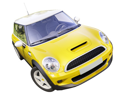 Modern compact city car isolated on a white backgroundの写真素材
