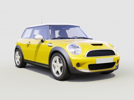 Modern compact city car on a gray backgroundの写真素材