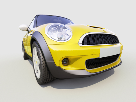 Modern compact city car on a gray backgroundの写真素材
