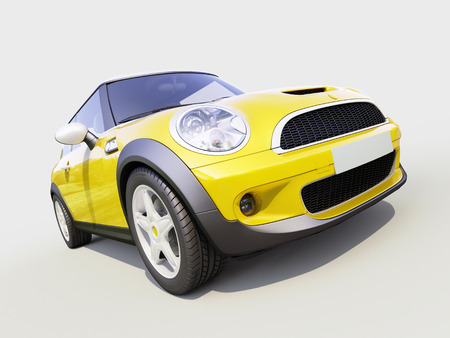 Modern compact city car on a gray backgroundの写真素材