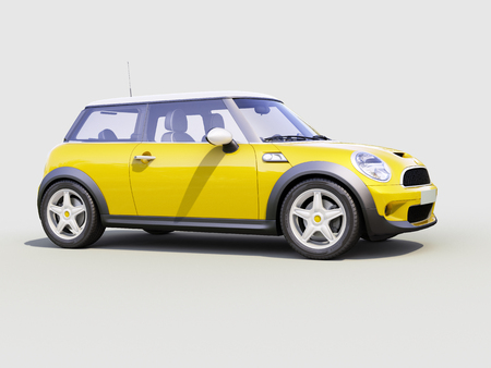 Modern compact city car on a gray backgroundの写真素材