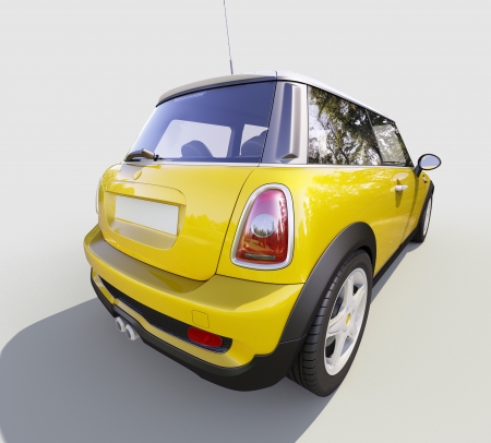Modern compact city car on a gray backgroundの写真素材