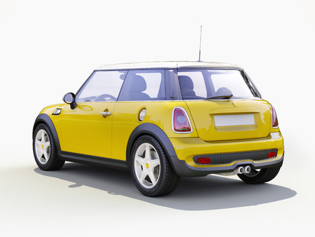 Modern compact city car on a gray backgroundの写真素材