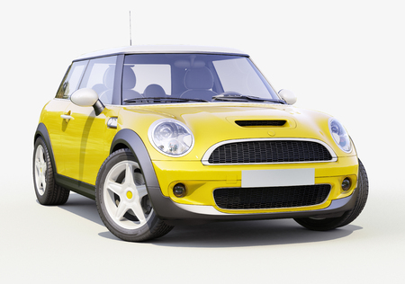 Modern compact city car on a gray backgroundの写真素材