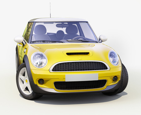Modern compact city car on a gray backgroundの写真素材