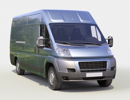 Blue commercial delivery van on a gray backgroundの写真素材