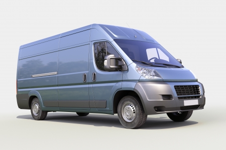 Blue commercial delivery van on a gray の写真素材