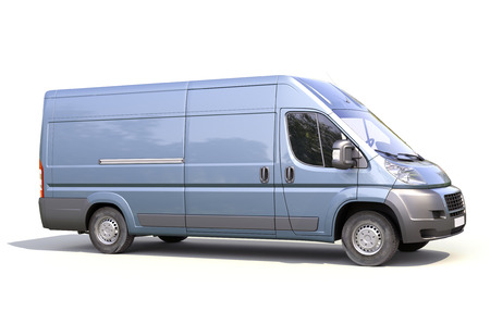 Blue commercial delivery van on a white の写真素材